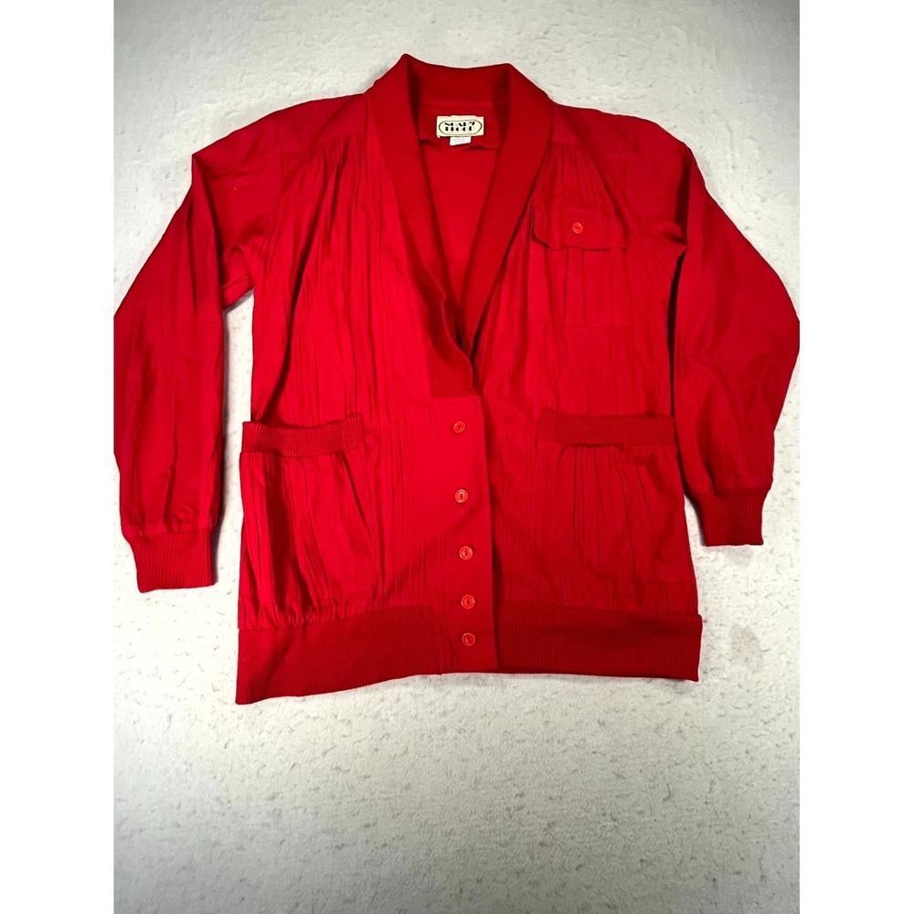 VTG Noah's Flood Oversized Cardigan Sweater Womens 7/8 Red Cotton Ribbed Winter